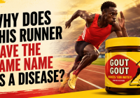 Featured image for blog post about Australian sprinter Gout Gout, showing a runner on a track beside a limited-edition Vegemite jar with the headline “Why Does This Runner Have the Same Name as a Disease?”