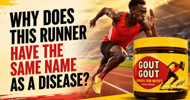 Featured image for blog post about Australian sprinter Gout Gout, showing a runner on a track beside a limited-edition Vegemite jar with the headline “Why Does This Runner Have the Same Name as a Disease?”